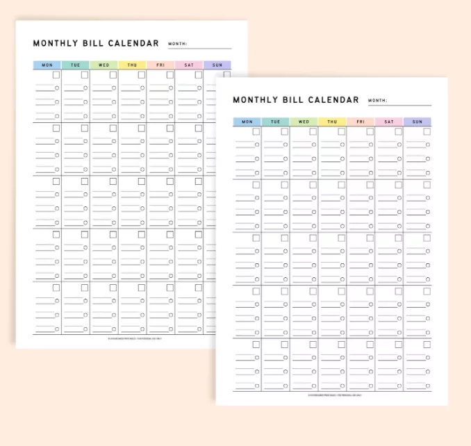 Digital calendar monthly view on a laptop screen featuring color coded blocks for bill payments, savings goals, and quarterly financial reviews