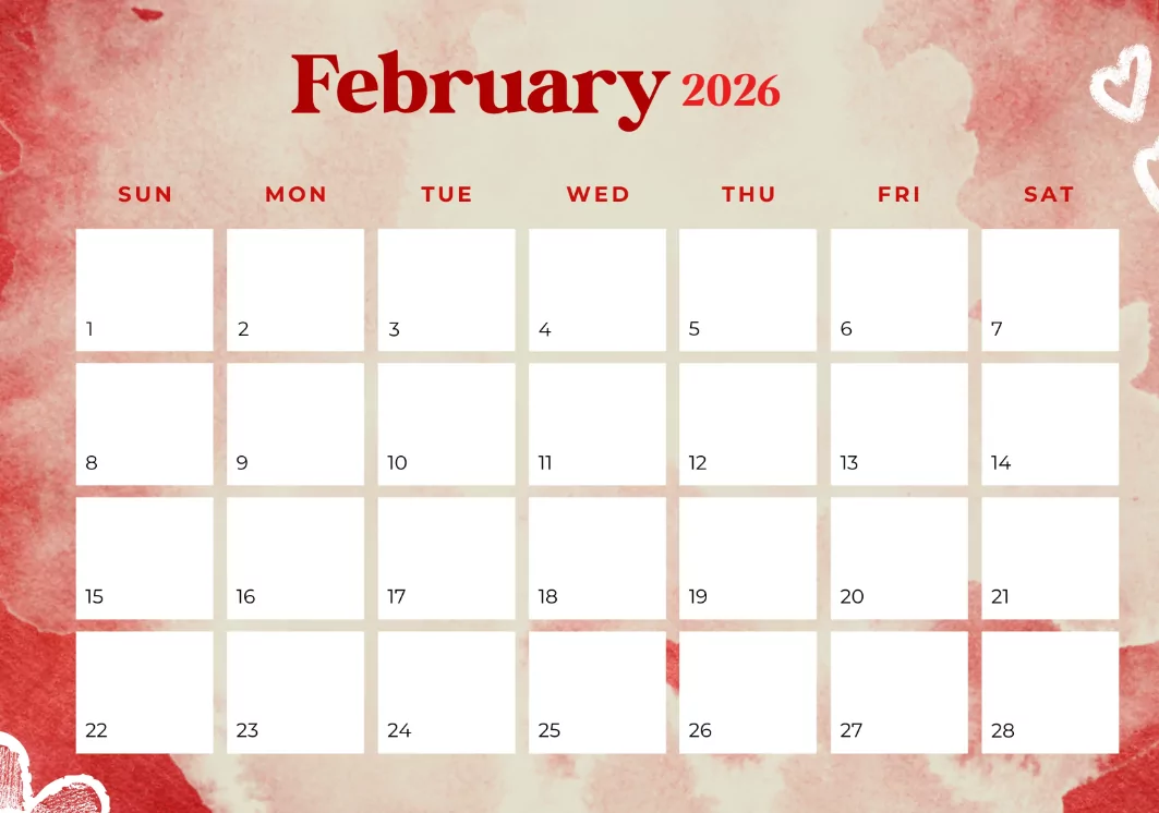 Minimalist blank February 2026 monthly calendar layout for custom planning