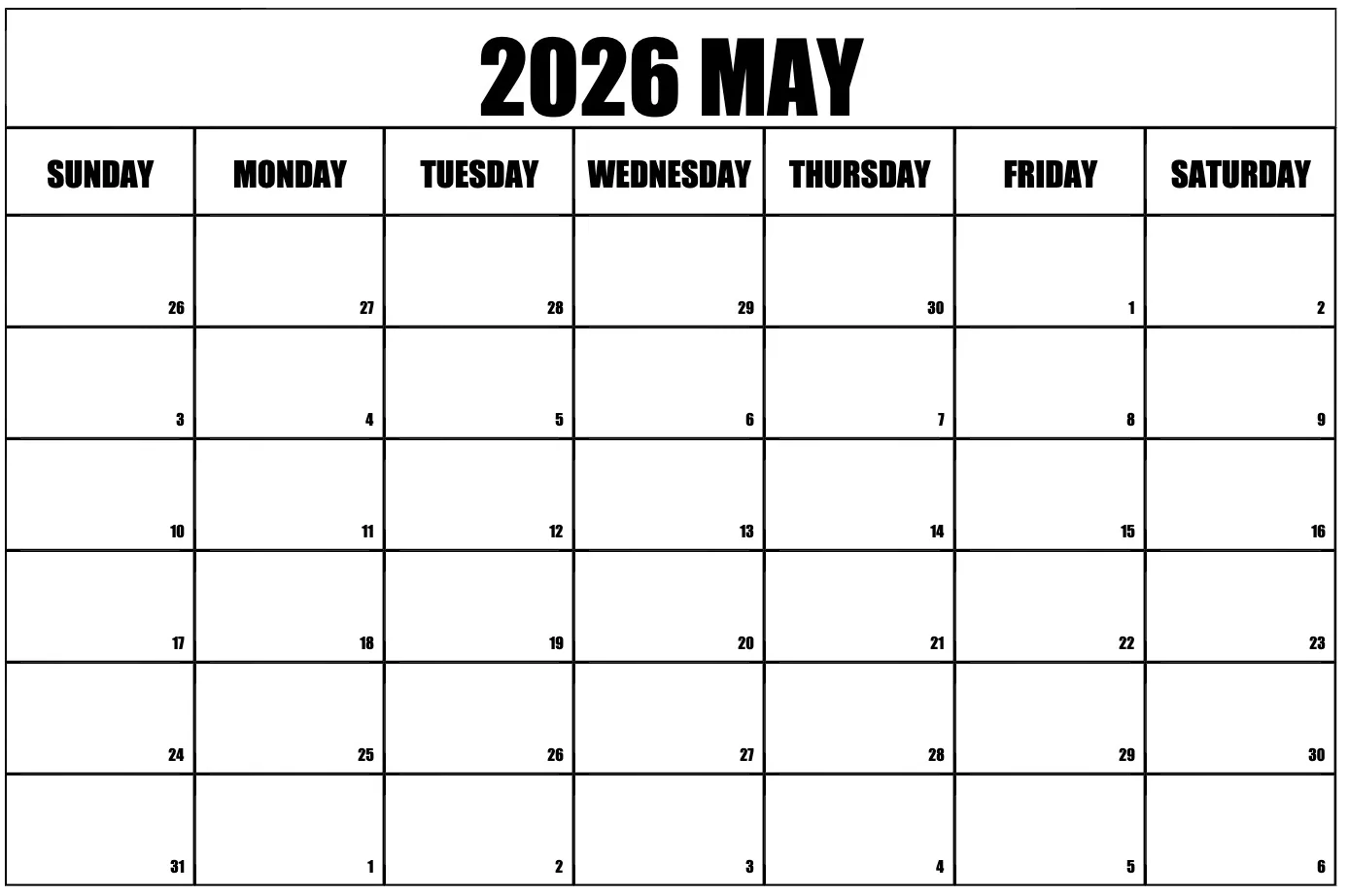 Free PDF May 2026 calendar download with US federal holidays marked