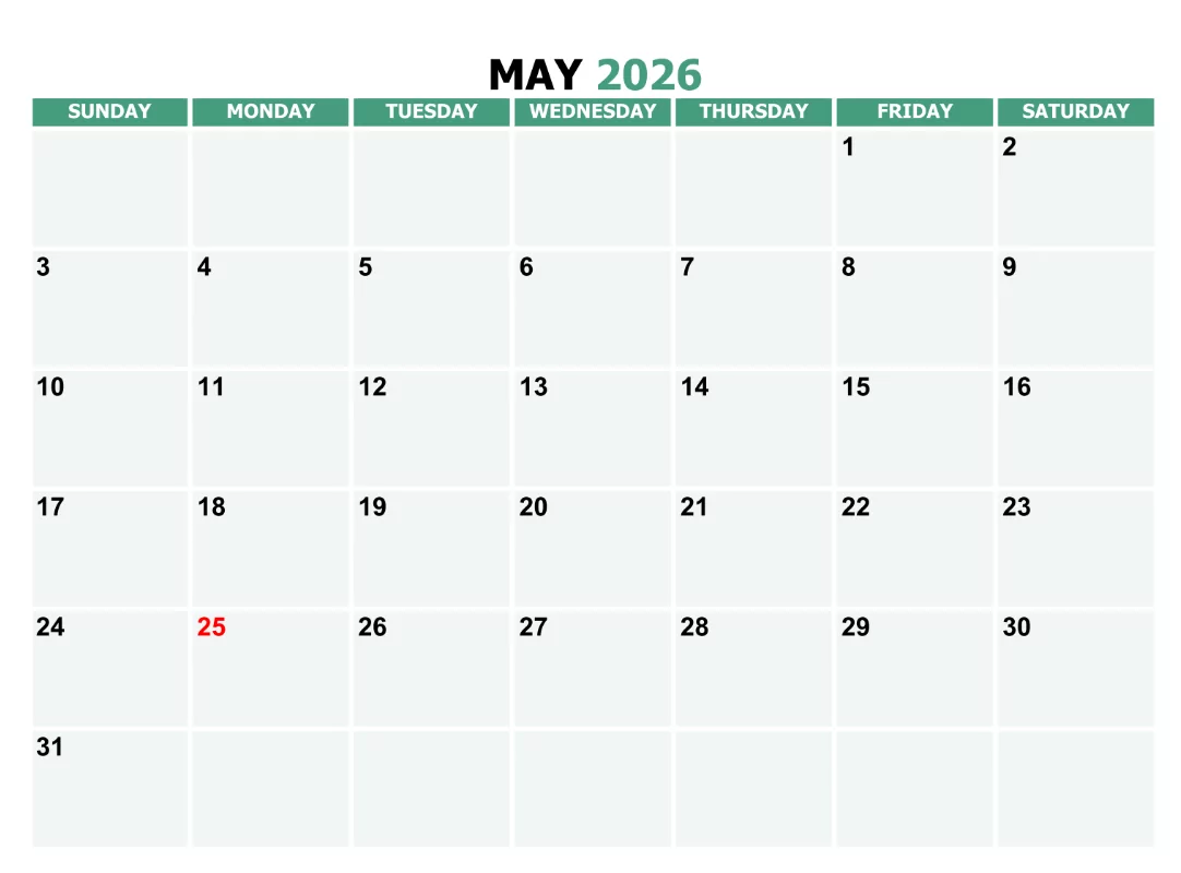 Free Printable Month Calendar May