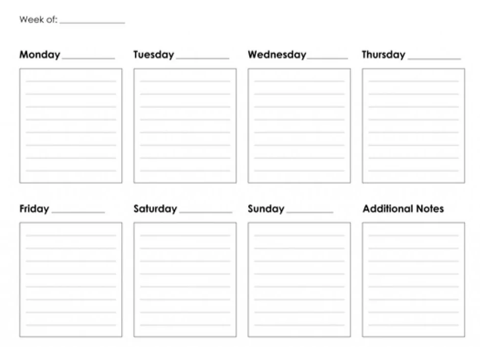 black and white weekly calendar template