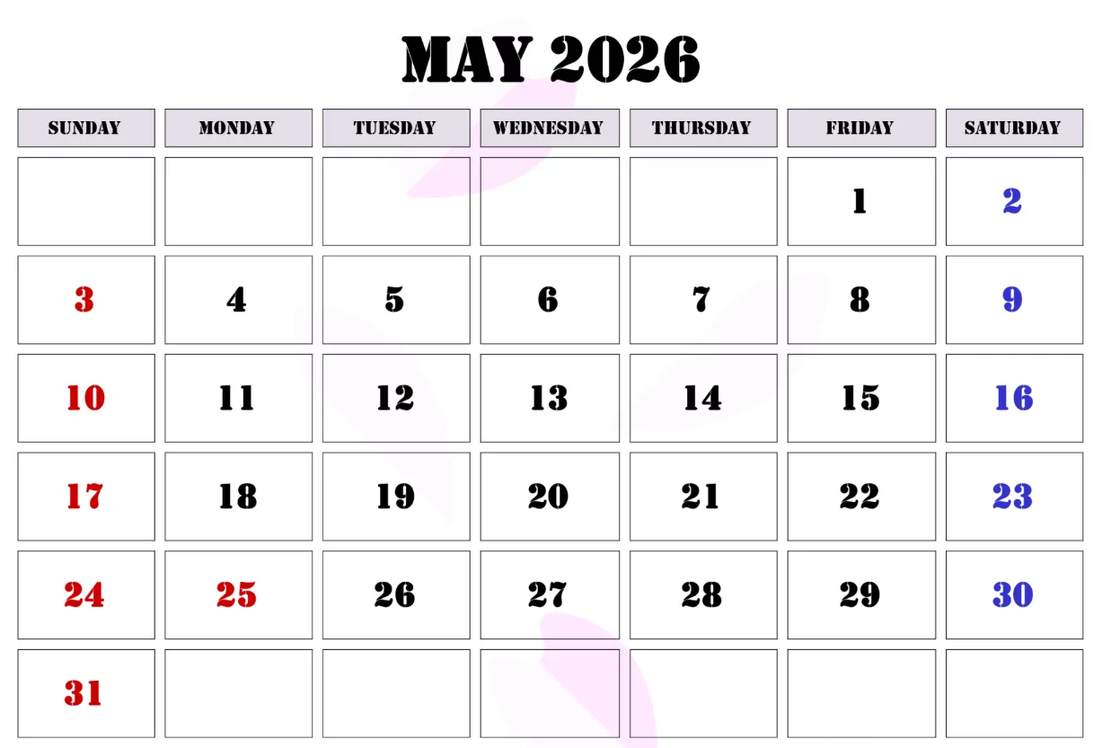 may printable calendar with holidays