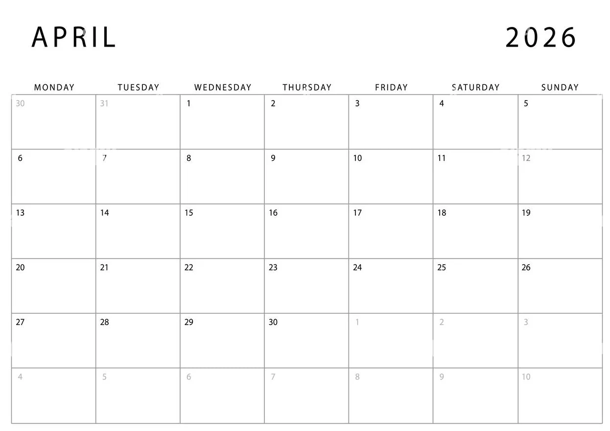 minimalist April 2026 printable calendar