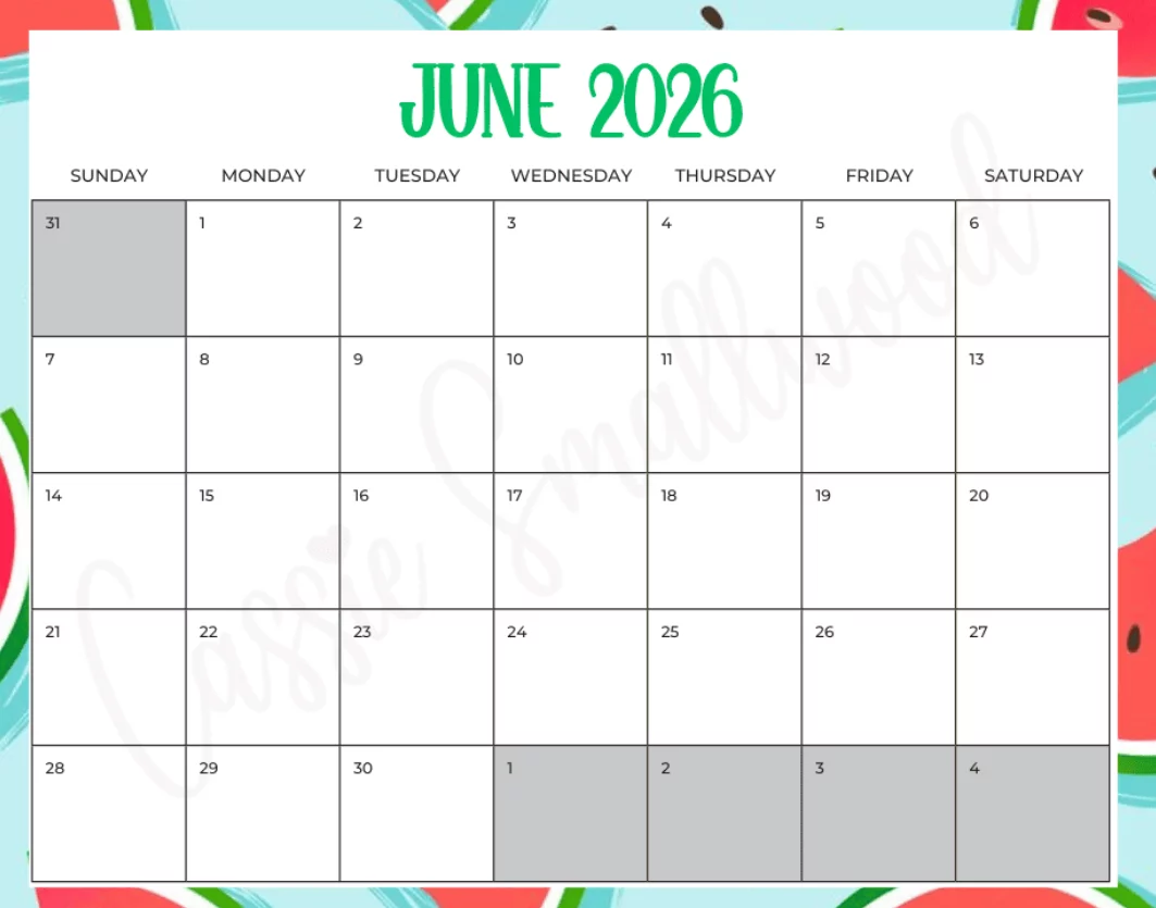 Free printable June 2026 calendar for home and office use