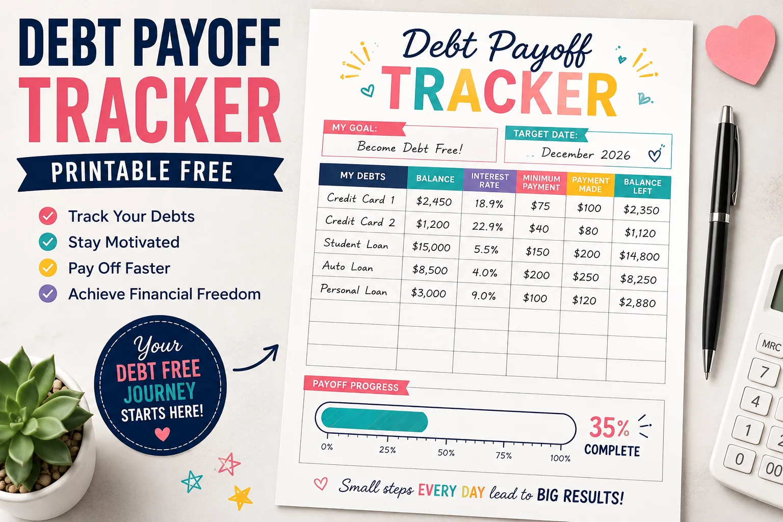 Debt payoff tracker printable free
