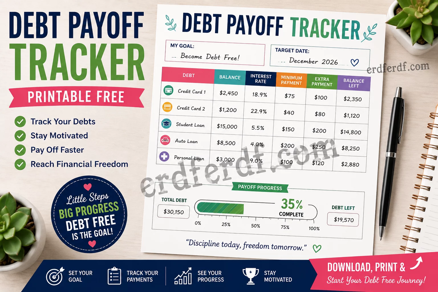 best free debt tracker printable